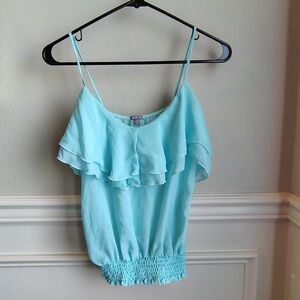 Vtg Y2K Charlotte Russe Sheer Top Camisole Women S Baby Blue Ruffle Soft Girl